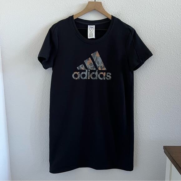 Adidas Black Sweatshirt T-Shirt Dress Graphic Athleisure Casual US Medium - Picture 1 of 5